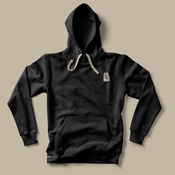 Missing Link Hoodie in black, laid flat
